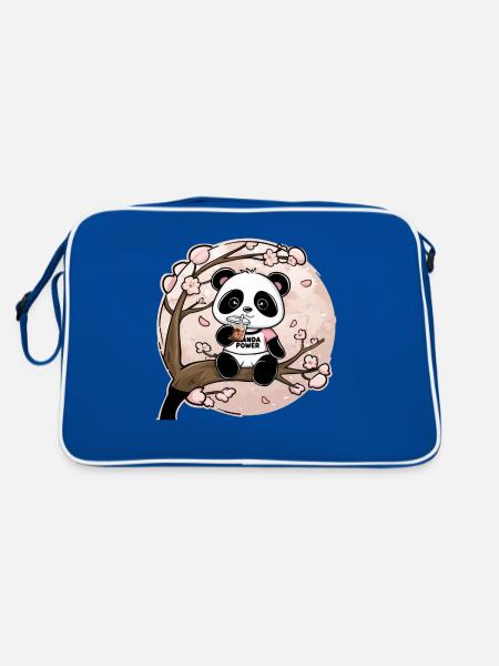 Kawaii Panda mit Bubble Tea - Retro Tasche - Blau/Weiß - Hinten