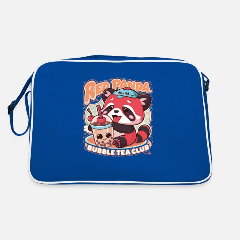 Roter Kawaii Panda mit Bubble Tea Retro Tasche