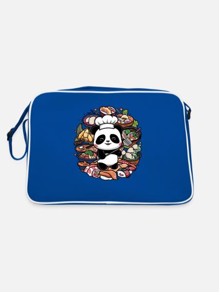 Niedlicher Panda Koch kocht ideal für Chefkoch - Retro Tasche - Blau/Weiß - Hinten