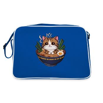 Kawaii Katze mit Ramen Schüssel - Retro Tasche - Blau/Weiß - Hinten