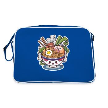 Kawaii Katze mit Ramen Schüssel - Retro Tasche - Blau/Weiß - Hinten