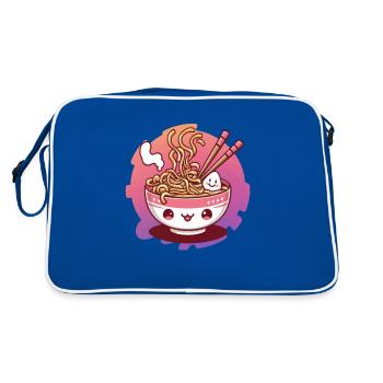 Kawaii Katze mit Ramen Schüssel - Retro Tasche - Blau/Weiß - Hinten