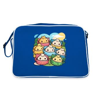 Kawaii Familie mit gefüllten Teigtaschen - Retro Tasche - Blau/Weiß - Hinten
