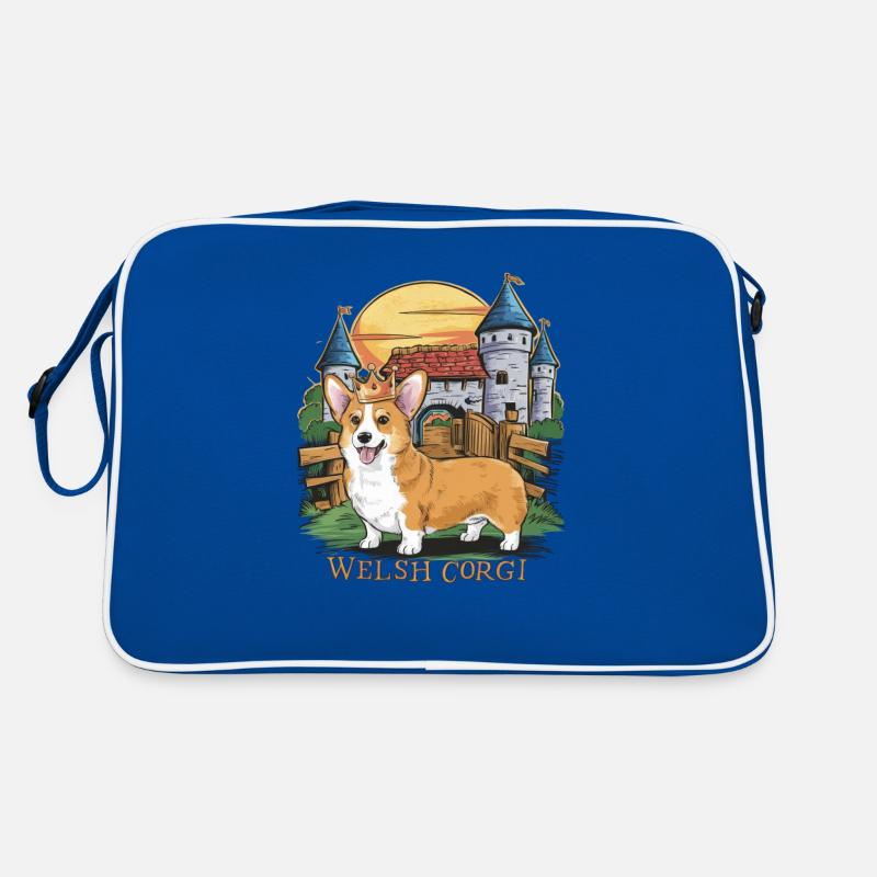 Süßer Cartoon Corgi mit Krone und Schloss Retro Tasche