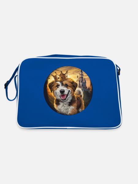 Cute Briard Dog with Lock and Crown - Retro Bag - blue/white - Back