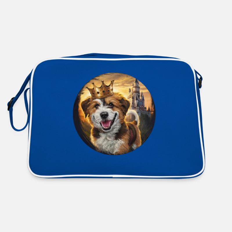 Süßer Briard Hund mit Schloss und Krone Retro Tasche