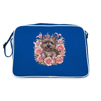 Mignon Cairn Terrier avec des roses colorées - Sac Retro - bleu/blanc - Dos