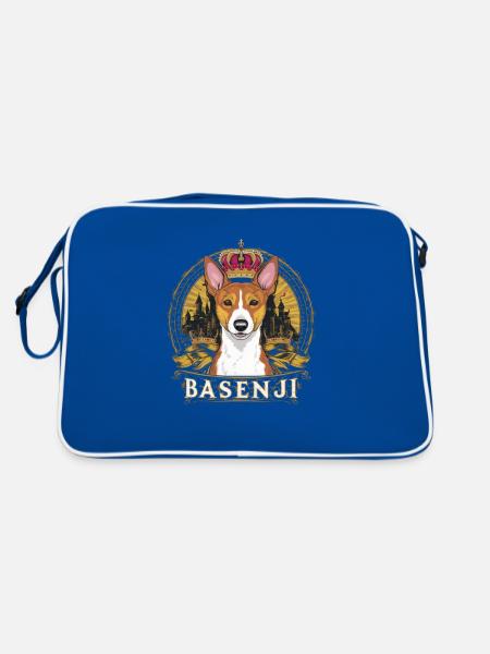 Cartoon Basenji dog with crown and lock - Retro Bag - blue/white - Back