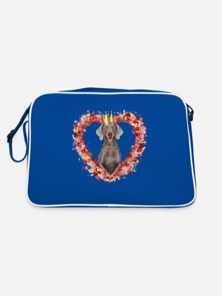 Hübscher Weimaraner Hund mit Krone und Blümchen - Retro Tasche - Blau/Weiß - Hinten