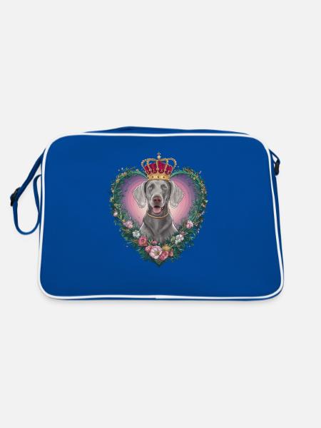 Hübscher Weimaraner Hund mit Krone und Blümchen - Retro Tasche - Blau/Weiß - Hinten