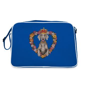 Hübscher Weimaraner Hund mit Krone und Blümchen - Retro Tasche - Blau/Weiß - Hinten