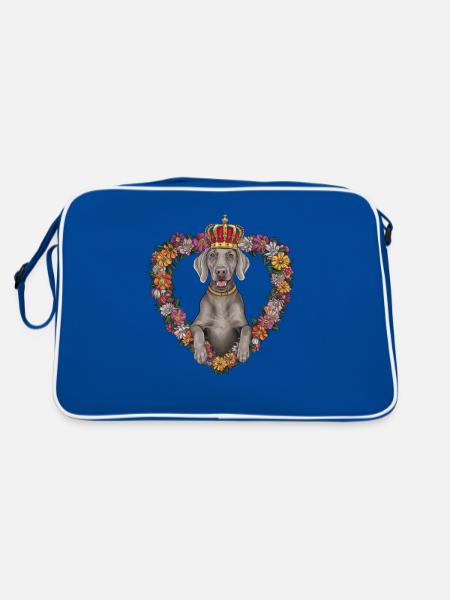 Hübscher Weimaraner Hund mit Krone und Blümchen - Retro Tasche - Blau/Weiß - Hinten