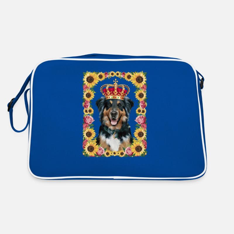 Cartoon Münsterländer Hund mit Krone, Rosen Retro Tasche