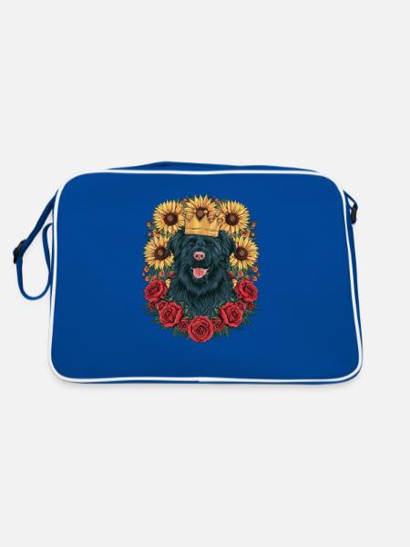 Cartoon Münsterland dog with crown, roses - Retro Bag - blue/white - Back