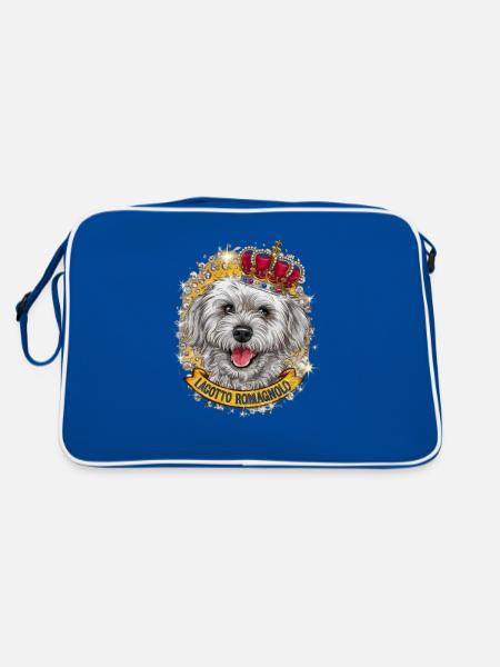 Lagotto Romagnolo mit Krone - Retro Tasche - Blau/Weiß - Hinten