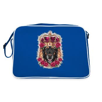 Chien Leonberger avec couronne et roses - Sac Retro - bleu/blanc - Dos