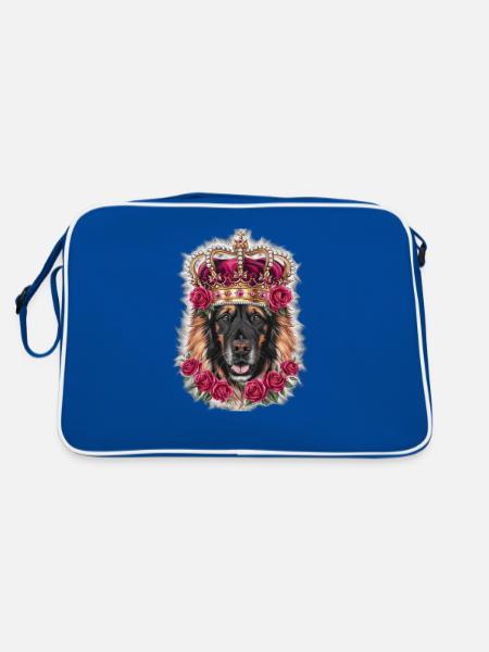 Leonberger Dog with Crown and Roses - Retro Bag - blue/white - Back