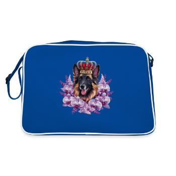Belgischer Schäferhund mit Krone, Fliedern - Retro Tasche - Blau/Weiß - Hinten