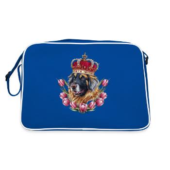 Chien Leonberger avec couronne et tulipes - Sac Retro - bleu/blanc - Dos