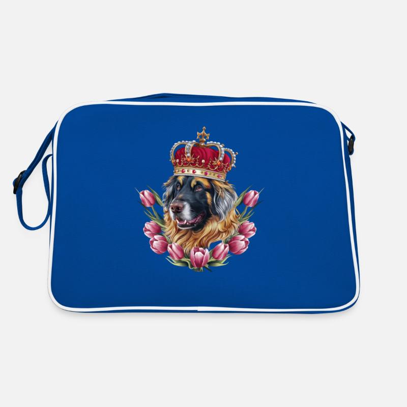 Leonberger Hund mit Krone und Tulpen Retro Tasche