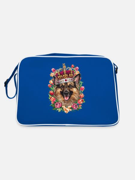 Belgian Shepherd with Crown and Roses - Retro Bag - blue/white - Back