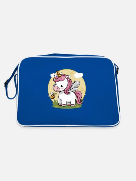 Licorne Kawaii avec abeille - Sac Retro - bleu/blanc - Dos