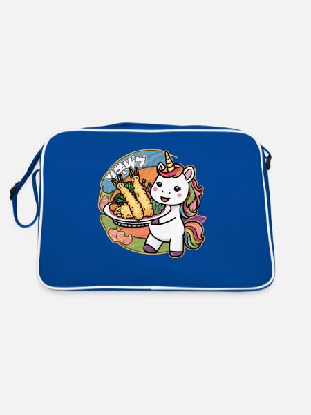 Licorne Kawaii avec Tempura de Crevettes - Sac Retro - bleu/blanc - Dos
