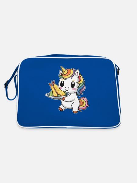 Licorne Kawaii avec Tempura de Crevettes - Sac Retro - bleu/blanc - Dos