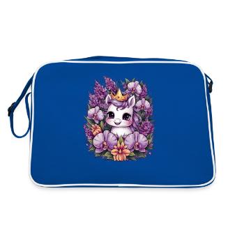 Kawaii Einhorn mit Orchideen und Flieder - Retro Tasche - Blau/Weiß - Hinten