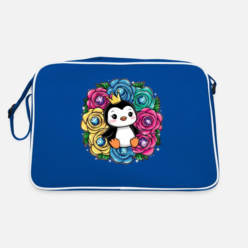 Dessin animé Kawaii Pingouin avec Couronne Sac Retro
