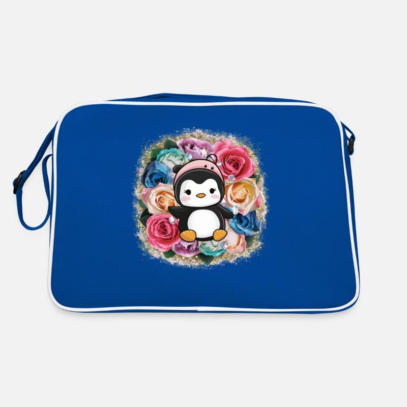 Dessin animé Kawaii Pingouin avec Couronne Sac Retro
