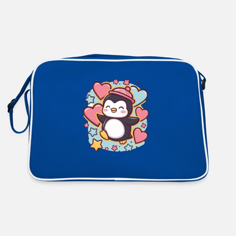 Cartoon Kawaii Pinguin mit Herzen und Sternen Retro Tasche