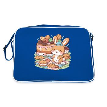 Dessin animé lapin kawaii avec des biscuits et un gâteau - Sac Retro - bleu/blanc - Dos