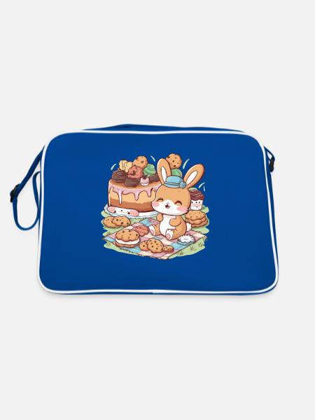 Dessin animé lapin kawaii avec des biscuits et un gâteau - Sac Retro - bleu/blanc - Dos