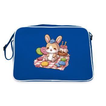 Dessin animé lapin kawaii avec des biscuits et un gâteau - Sac Retro - bleu/blanc - Dos