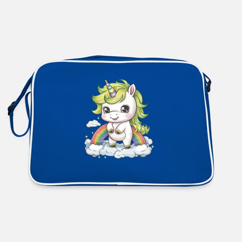 Niedliches Einhorn mit Regenbogen im Kawaii Look Retro Tasche