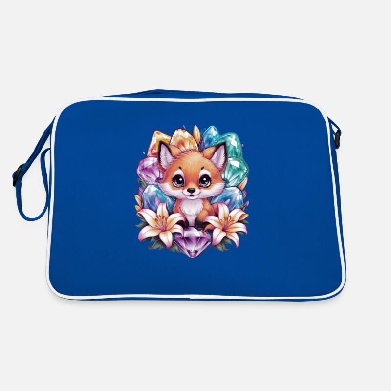 Dessin animé Kawaii renard avec des fleurs colorées Sac Retro