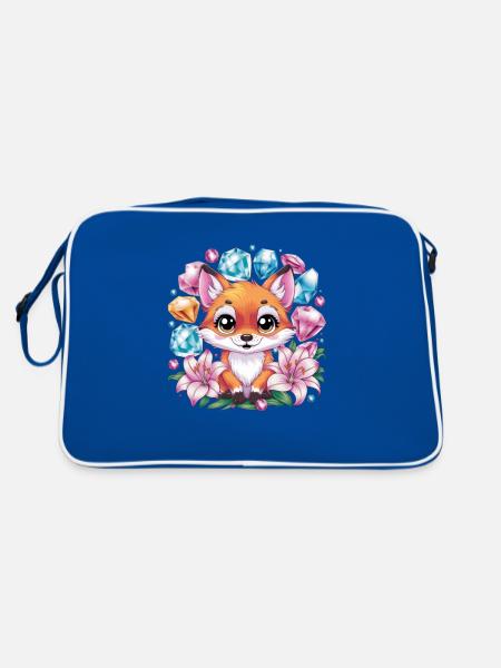 Cartoon Kawaii Fox with Colorful Flowers - Retro Bag - blue/white - Back