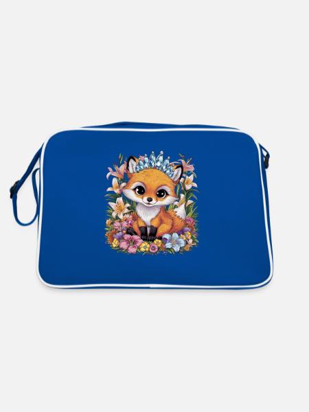 Cartoon Kawaii Fox with Colorful Flowers - Retro Bag - blue/white - Back