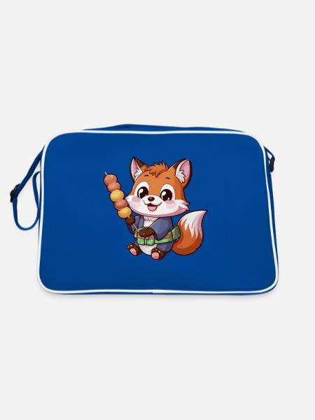 Kawaii Fox with Hanami Dango - Retro Bag - blue/white - Back