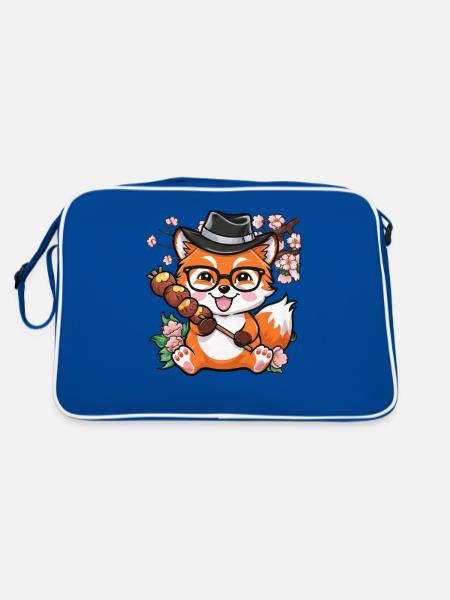 Kawaii Fox with Hanami Dango - Retro Bag - blue/white - Back
