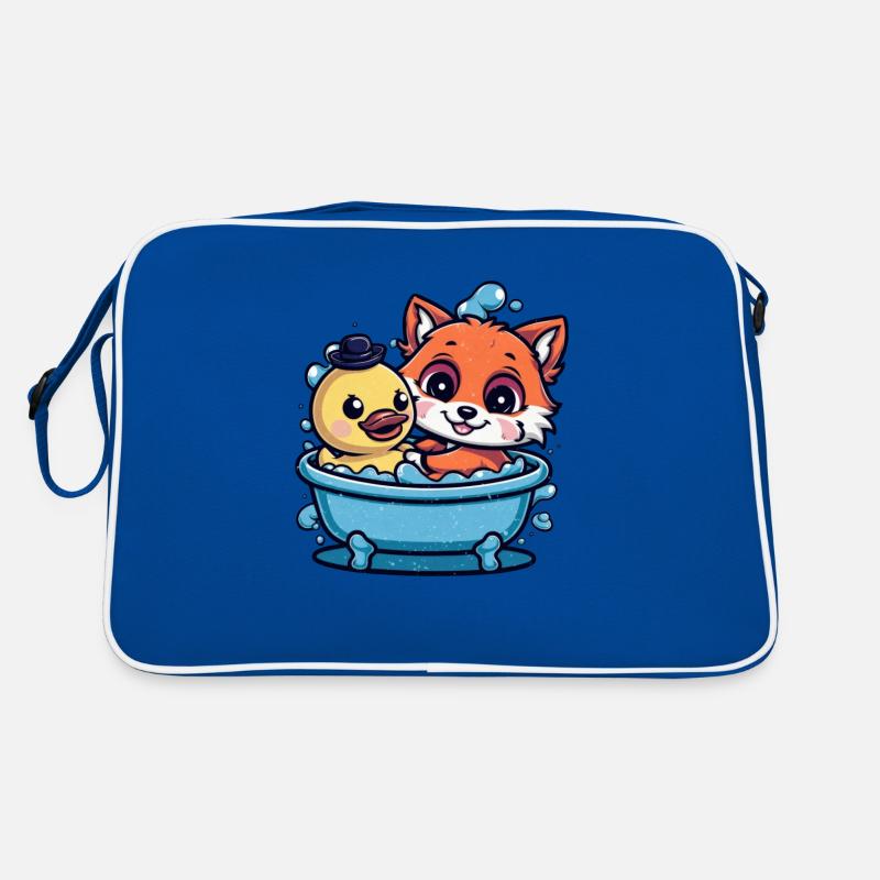 Renard kawaii dans le style dessin animé avec canard en caoutchouc Sac Retro