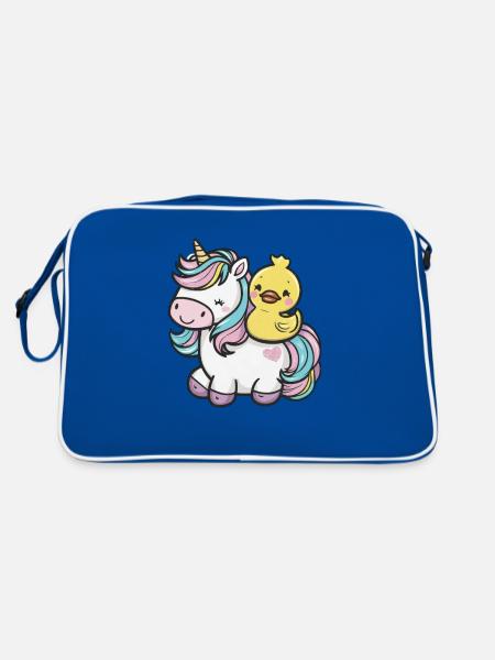 Kawaii unicorn with cute rubber duck - Retro Bag - blue/white - Back