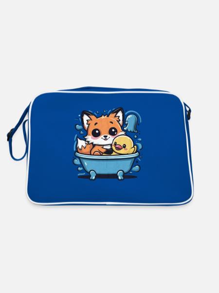 Kawaii fox in cartoon style with rubber duck - Retro Bag - blue/white - Back