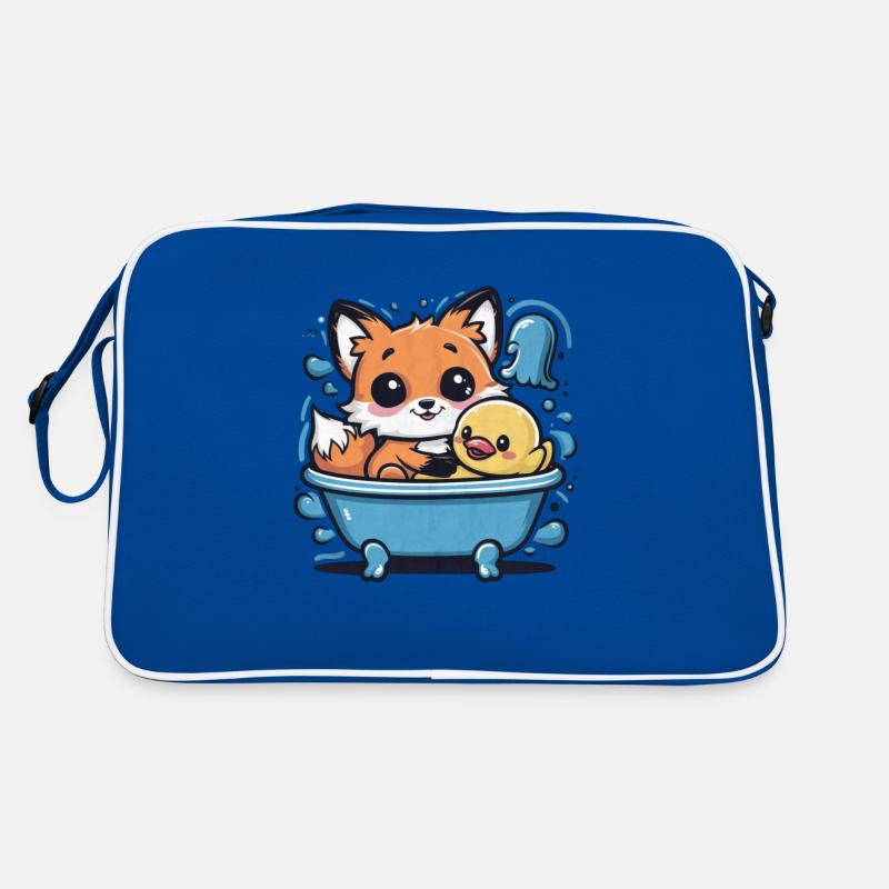 Renard kawaii dans le style dessin animé avec canard en caoutchouc Sac Retro