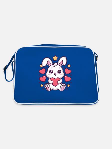 Mignon lapin kawaii avec des cœurs et des étoiles - Sac Retro - bleu/blanc - Dos