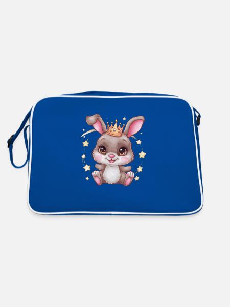 Mignon lapin kawaii avec couronne et étoiles - Sac Retro - bleu/blanc - Dos