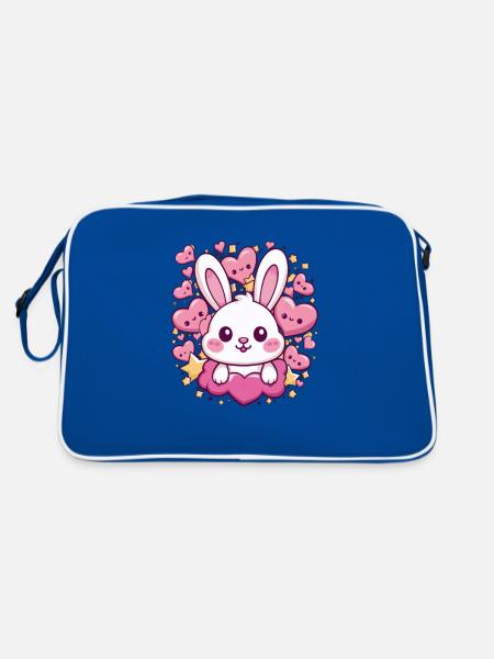 Mignon lapin kawaii avec des cœurs et des étoiles - Sac Retro - bleu/blanc - Dos
