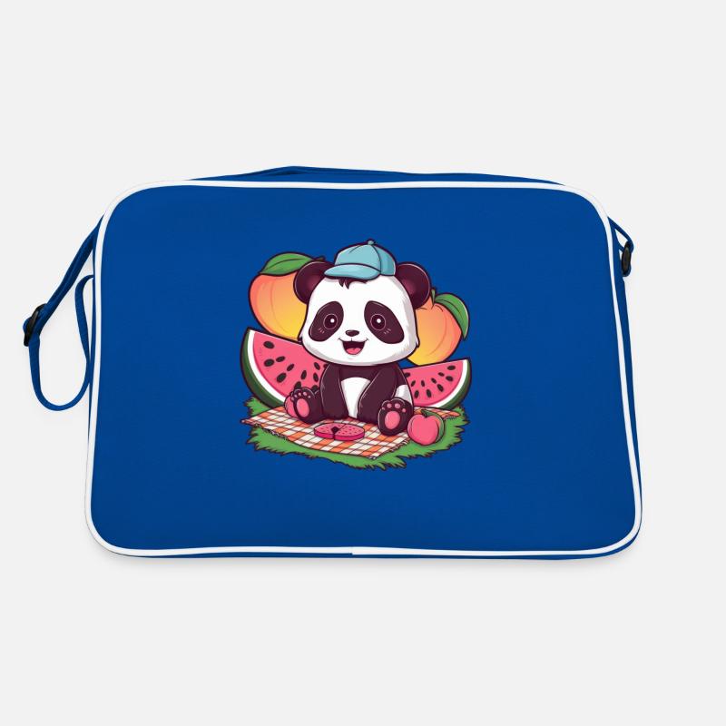 Kawaii Panda mit Pfirsichen und Wassermelonen Retro Tasche
