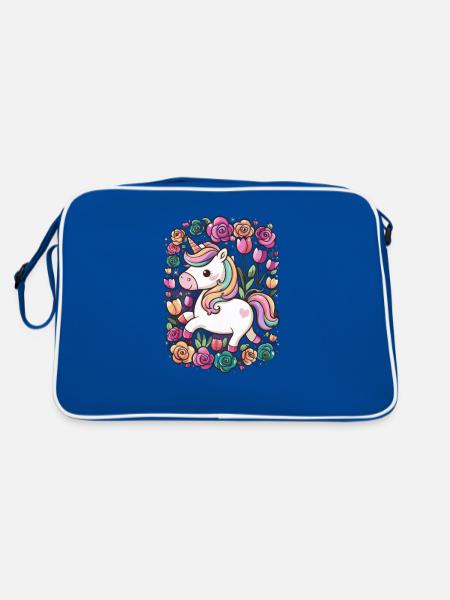 Kawaii Unicorn with Roses and Tulips - Retro Bag - blue/white - Back